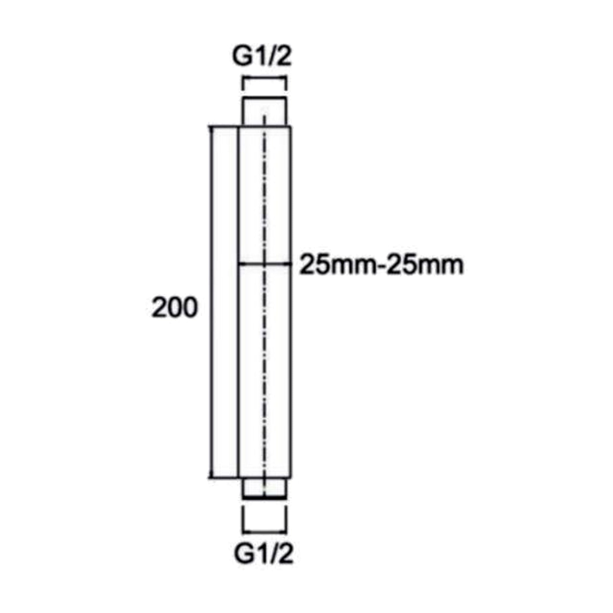 Dimension drawing of the brass ceiling shower arm, 200 mm
