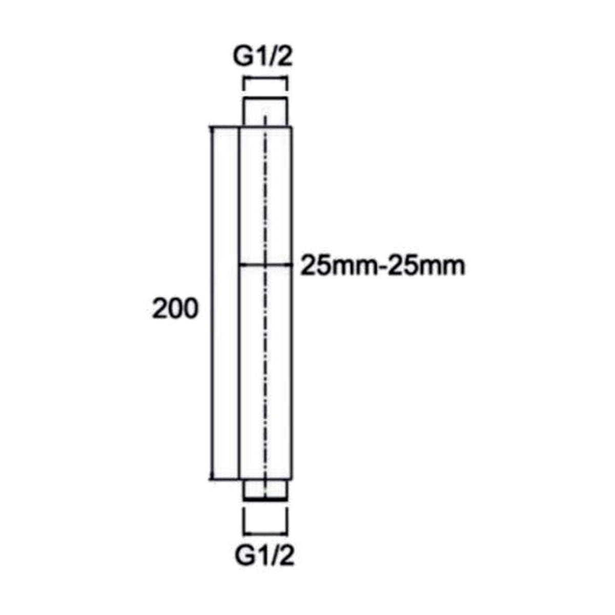 Dimension drawing of the brass ceiling shower arm, 200 mm