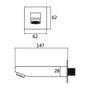 Dimension drawing of the Elvio brass bath spout