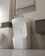 Quba ceramic wudu basin in white, angled side view