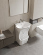 Quba ceramic wudu basin in white, alternate angled view